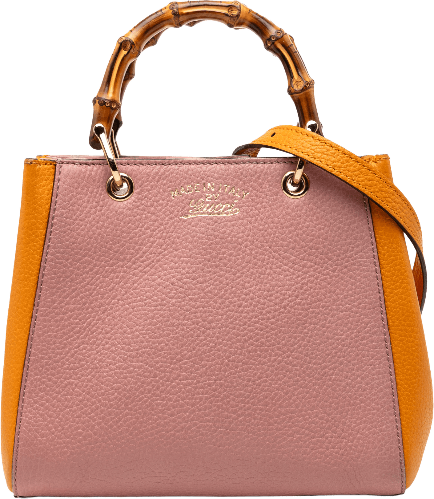 Gucci Mini Bicolor Calfskin Bamboo Shopper Satchel, från Luxclusif, i färgen pink.