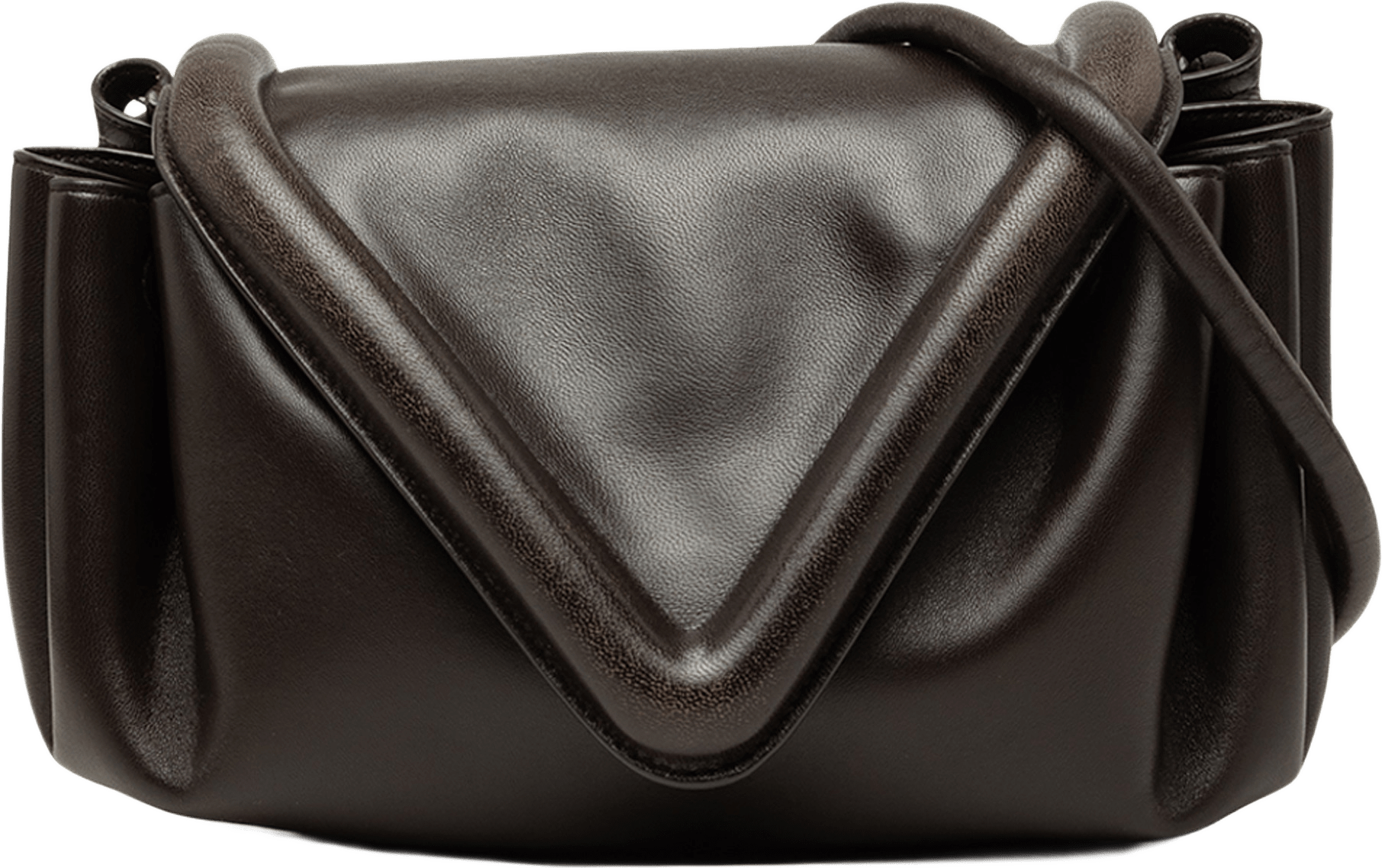 Bottega Veneta Small Lambskin Beak Crossbody, från Luxclusif, i färgen brun.