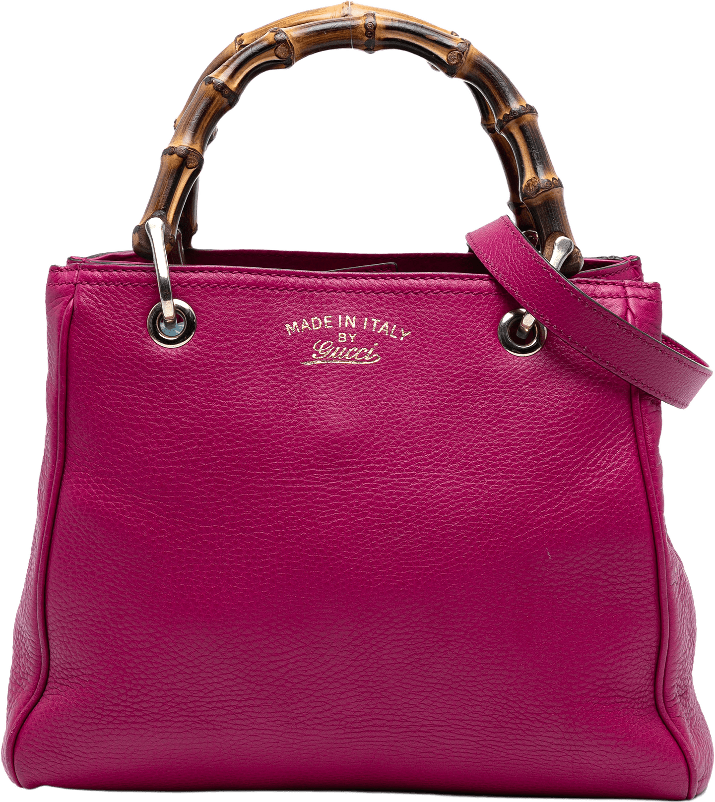 Gucci Small Calfskin Bamboo Shopper Satchel, från Luxclusif, i färgen hot pink.