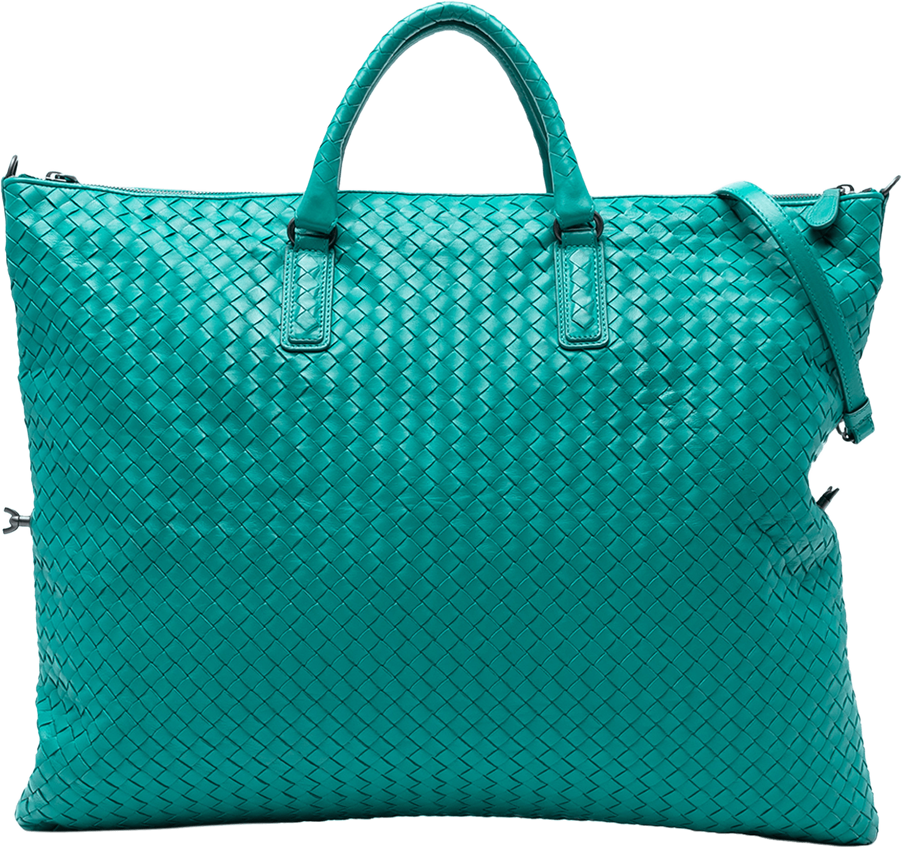 Bottega Veneta Maxi Nappa Intrecciato Convertible Tote, från Luxclusif, i färgen peacock.