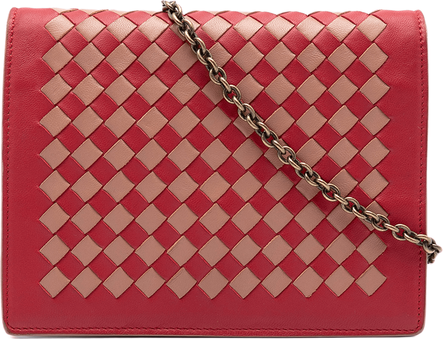 Bottega Veneta Nappa Intrecciato Wallet On Chain, från Luxclusif, i färgen red.