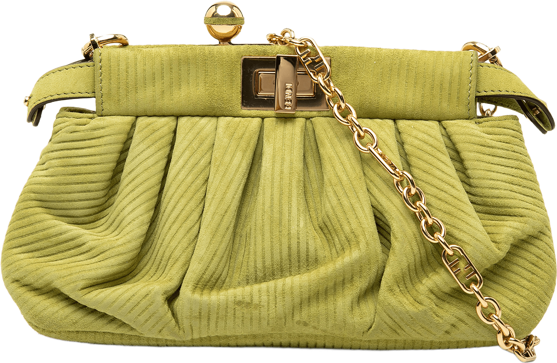 Fendi Small Embossed Suede Peekaboo Click Clutch On Chain, från Luxclusif, i färgen grön.