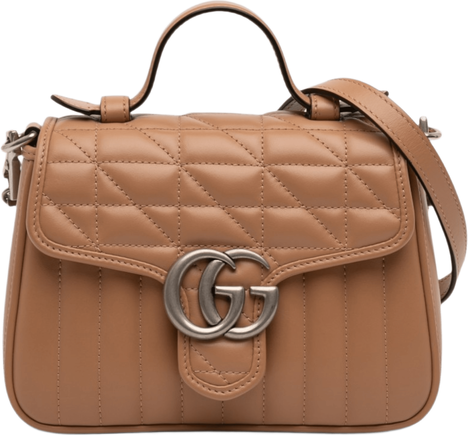 Gucci Mini Gg Marmont Matelasse Calfskin Aria Top Handle Bag, från Luxclusif, i färgen brown.