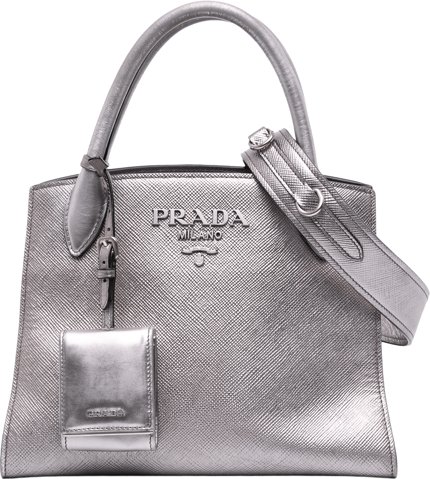 Prada Small Saffiano Cuir Monochrome Top Handle Tote, från Luxclusif, i färgen silver.