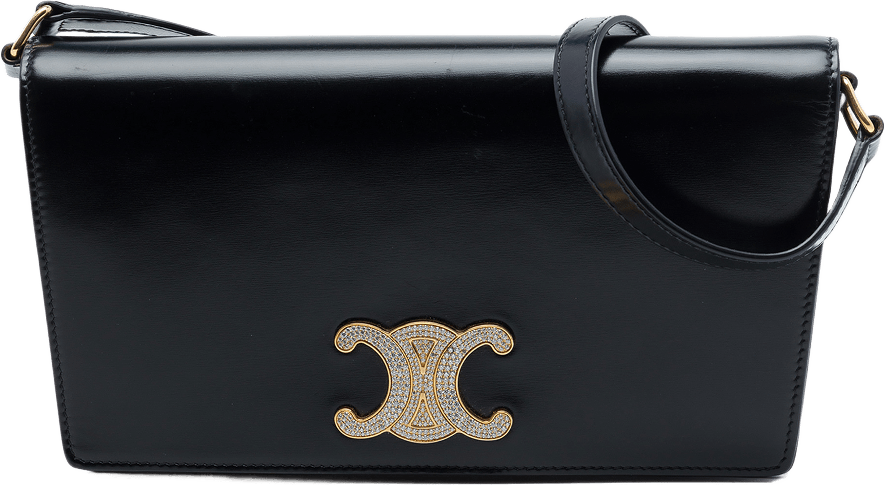 Celine Shiny Calfskin Strass Triomphe Trapeze Shoulder Bag, från Luxclusif, i färgen svart.