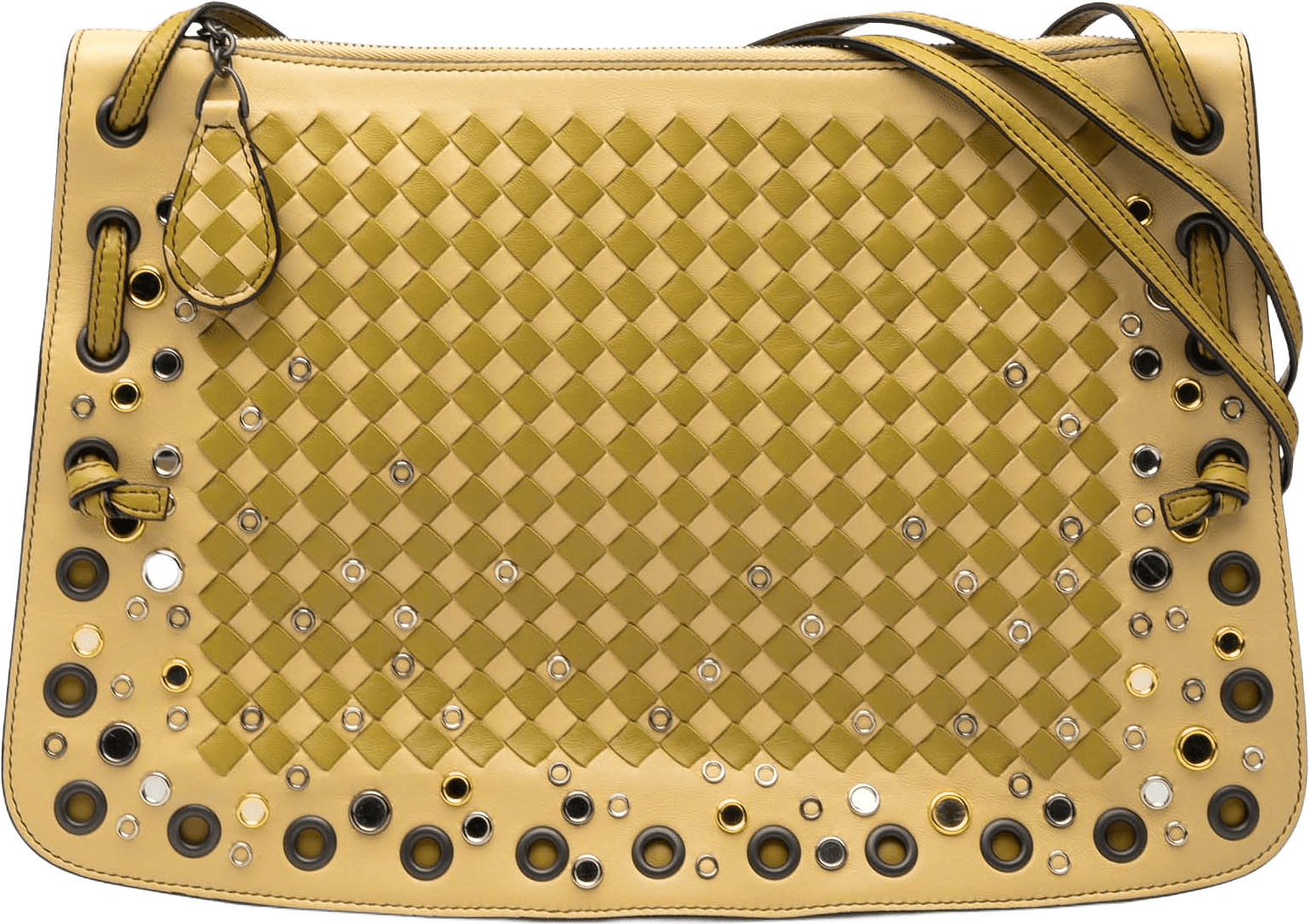 Bottega Veneta Nappa Intrecciato Check Grommet Palio Crossbody, från Luxclusif, i färgen beige.