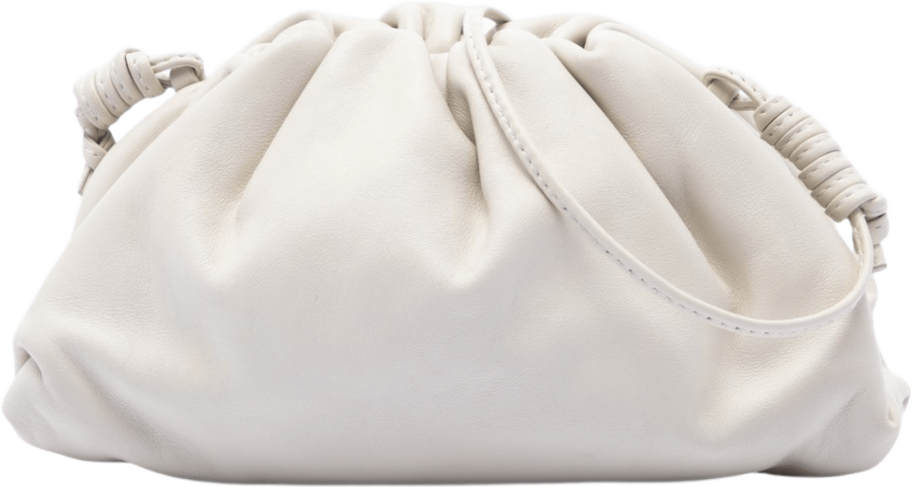 Bottega Veneta Lambskin The Mini Pouch Crossbody, från Luxclusif, i färgen vit.