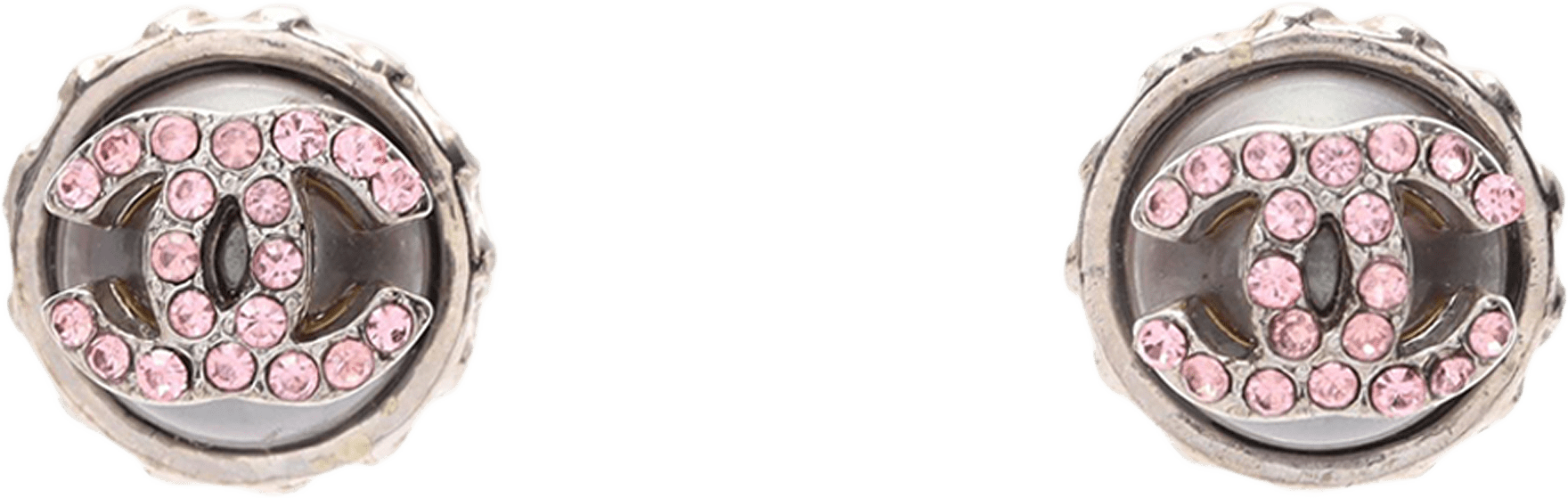 Chanel Cc Stainless Steel Rhinestones Push Back Earrings, från Luxclusif, i färgen silver.