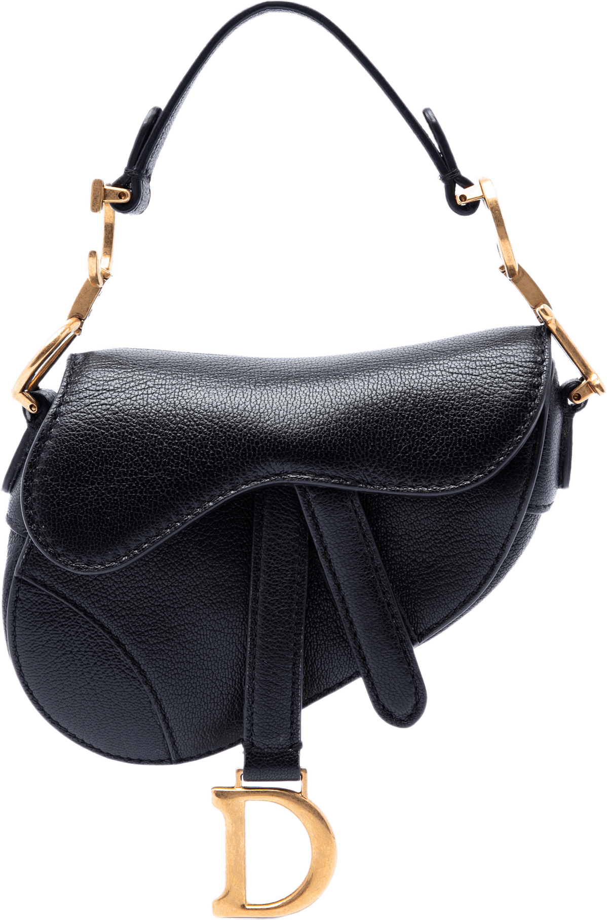 Dior Micro Goatskin Saddle Bag, från Luxclusif, i färgen svart.