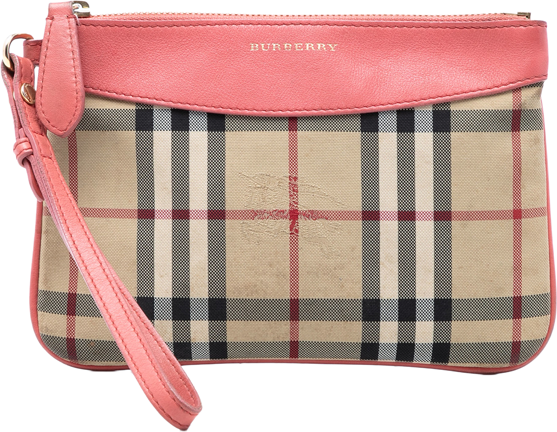 Burberry Haymarket Check Nylon Peyton Clutch, från Luxclusif, i färgen beige.