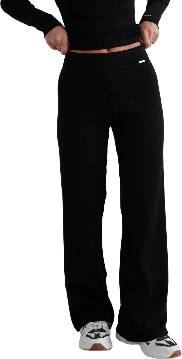 Black Ribbed Wool Petite Wide Pants