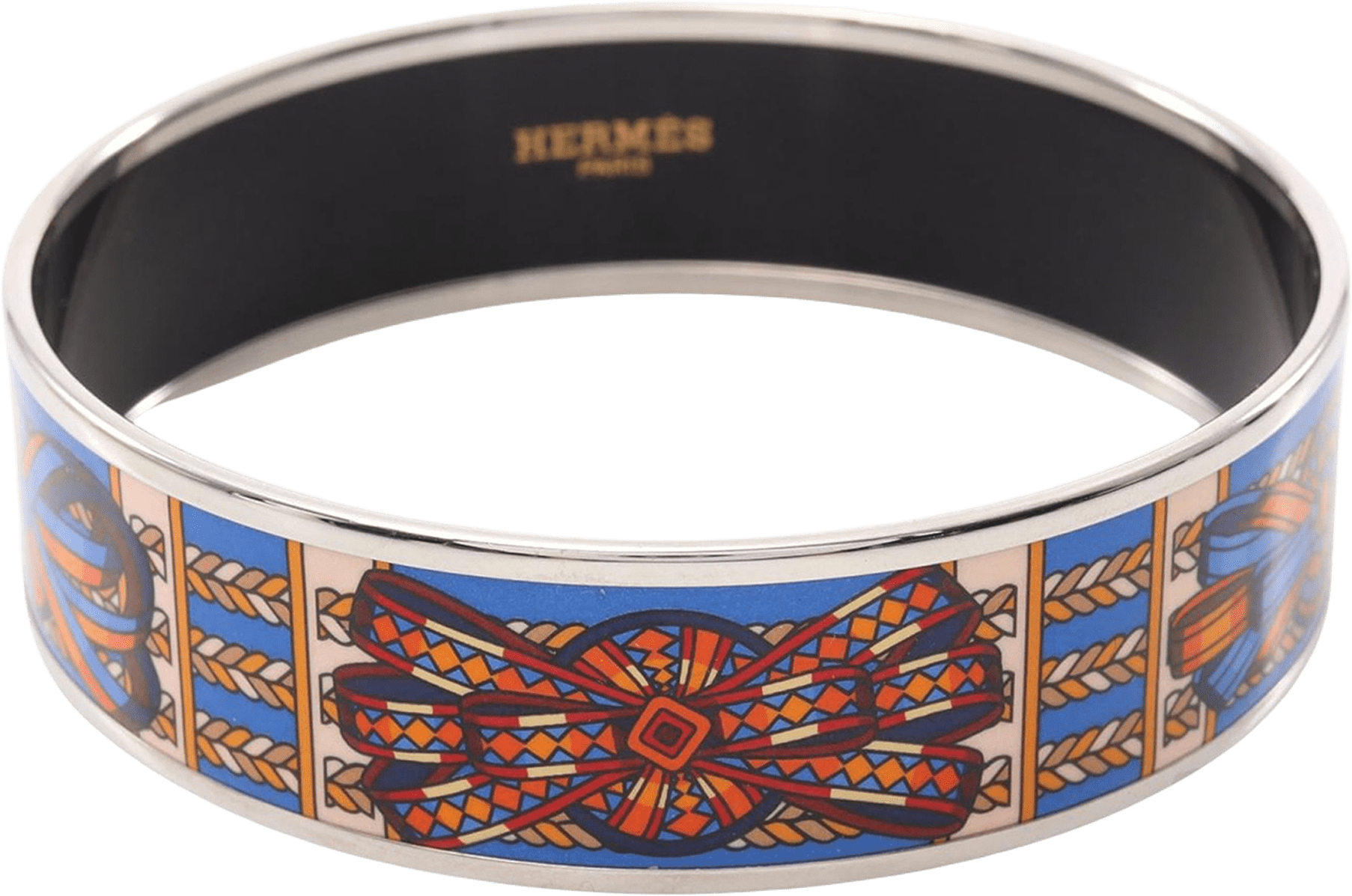 Hermès Wide Sunburst Rubans De Cheval Enamel Bangle 70, från Luxclusif, i färgen blue.