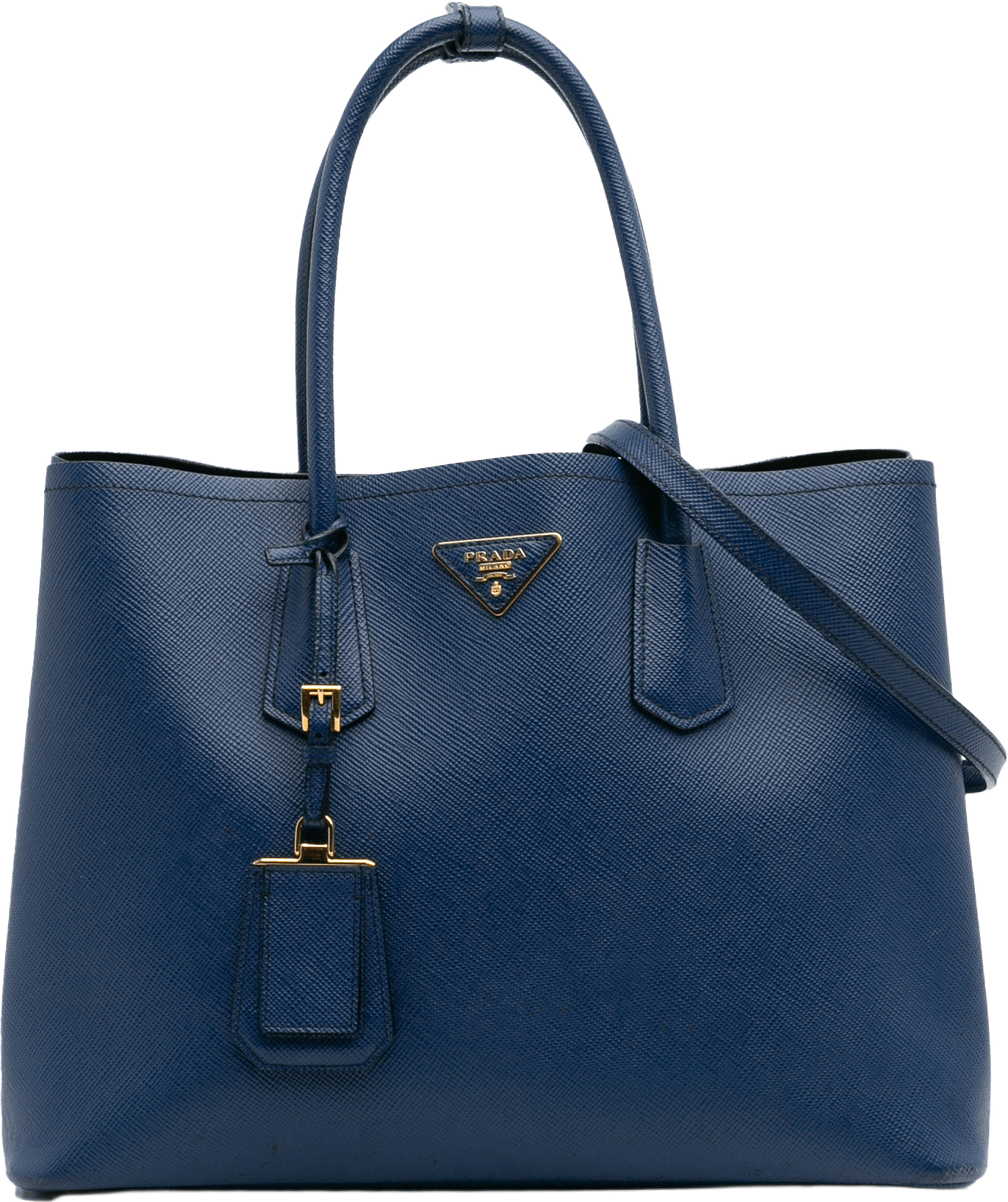 Prada Large Saffiano Cuir Double Satchel, från Luxclusif, i färgen blue.