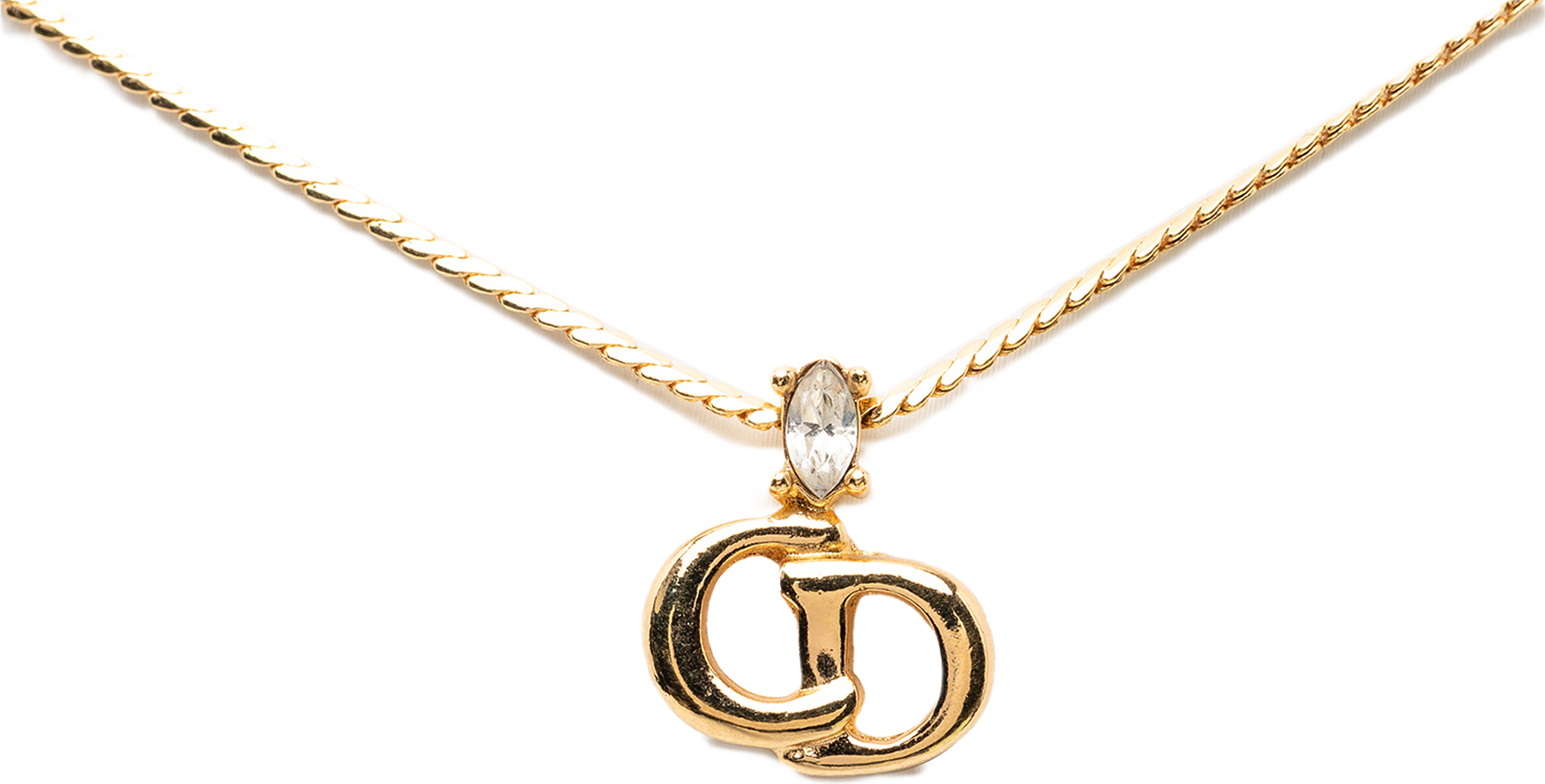 Dior Gold Plated Crystal Cd Logo Pendant Necklace, från Luxclusif, i färgen gold.