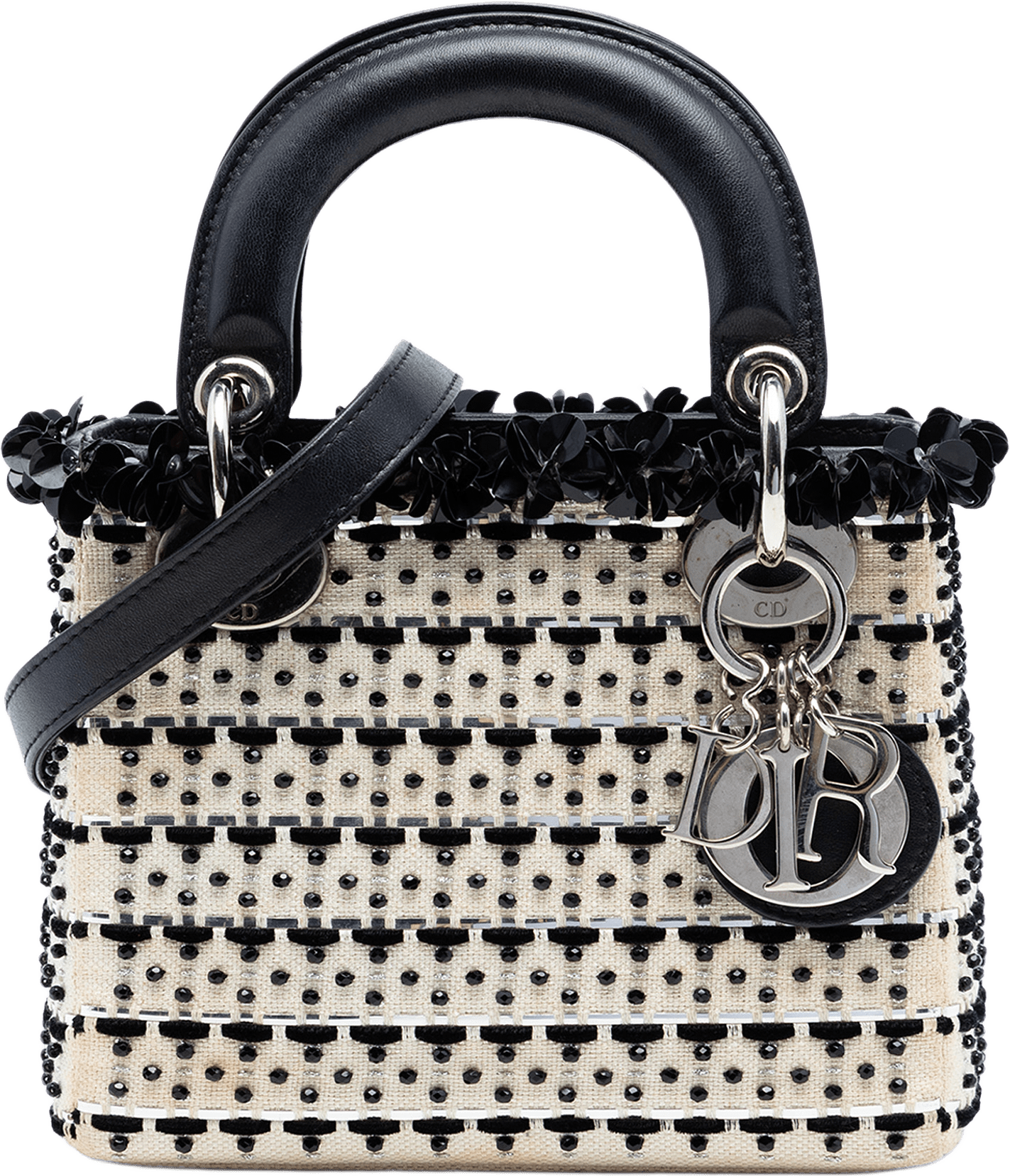 Dior Mini Canvas Bead And Sequin Embellished Lady Dior, från Luxclusif, i färgen ivory.