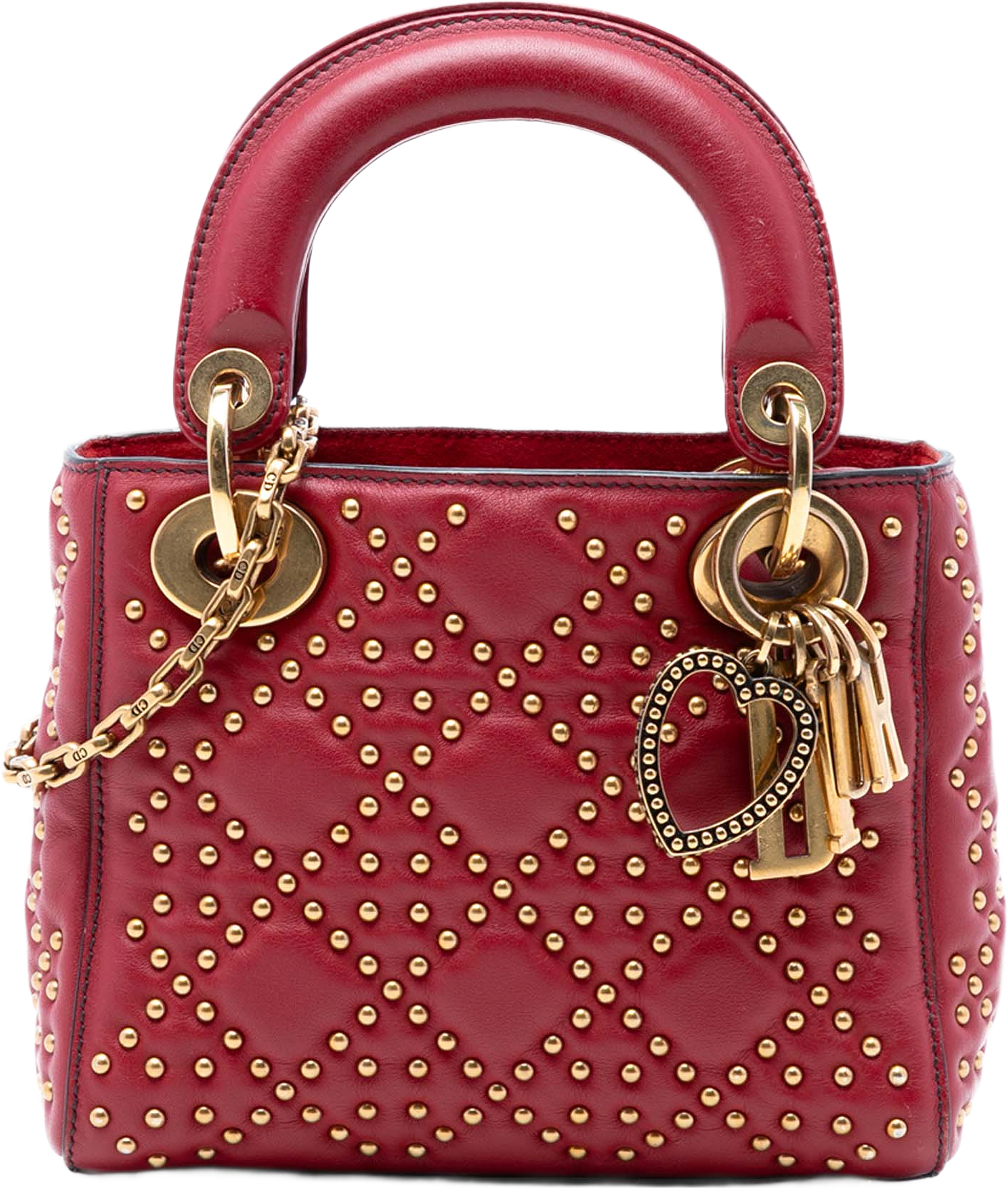 Dior Mini Lambskin Cannage Studded Supple Lady Dior, från Luxclusif, i färgen röd.
