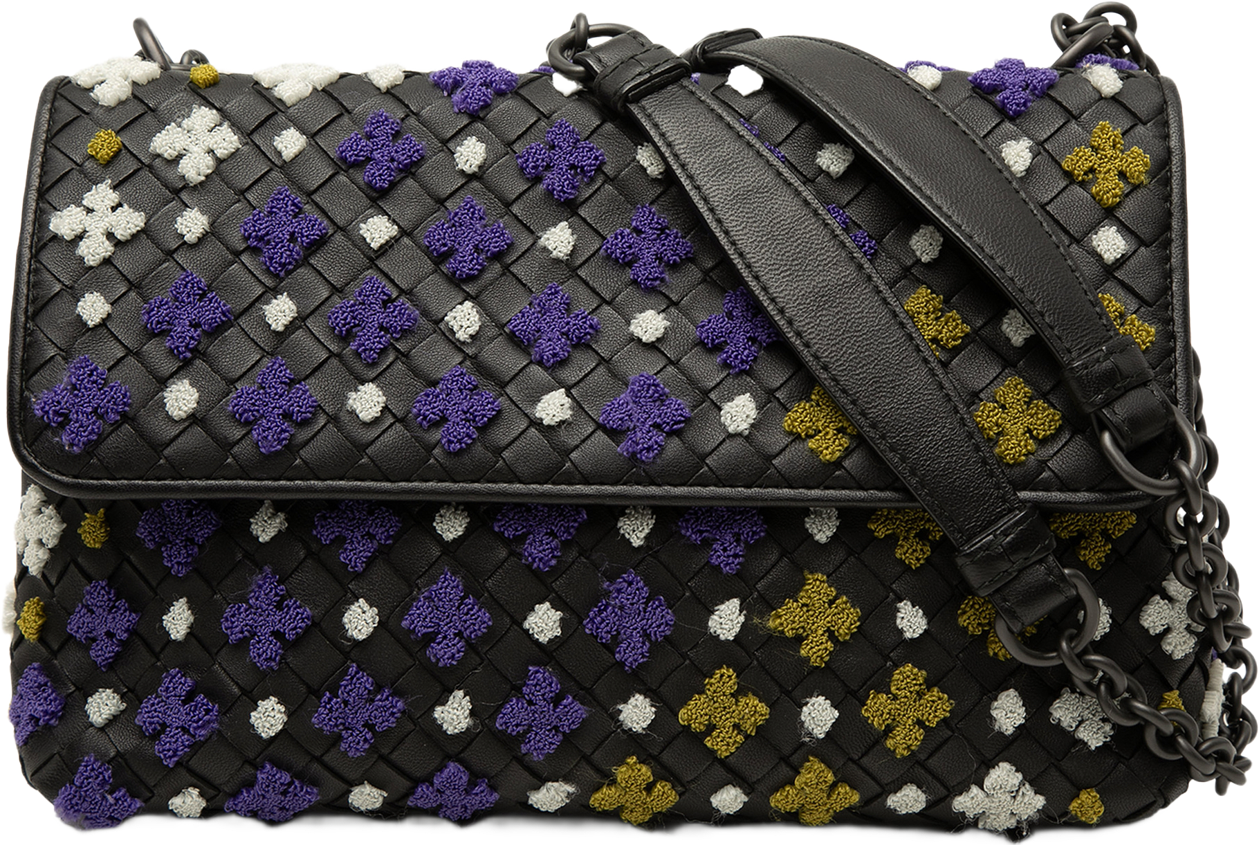 Bottega Veneta Small Multicolor Embroidered Nappa Intrecciato Olimpia Shoulder Bag, från Luxclusif, i färgen svart.