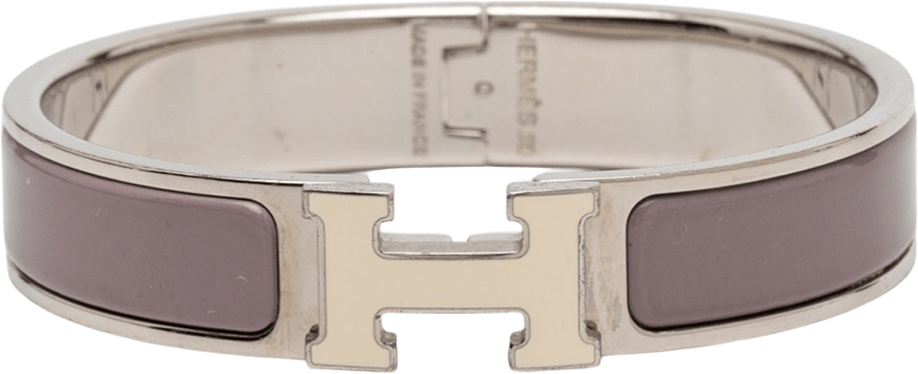 Hermès Narrow Enamel Clic H Bracelet Pm, från Luxclusif, i färgen lilac.