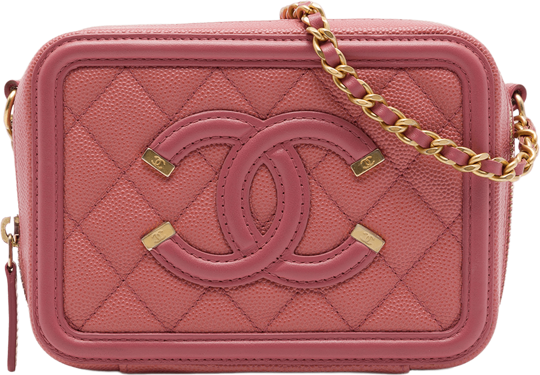 Chanel Caviar Cc Filigree Vanity Clutch With Chain, från Luxclusif, i färgen rosa.