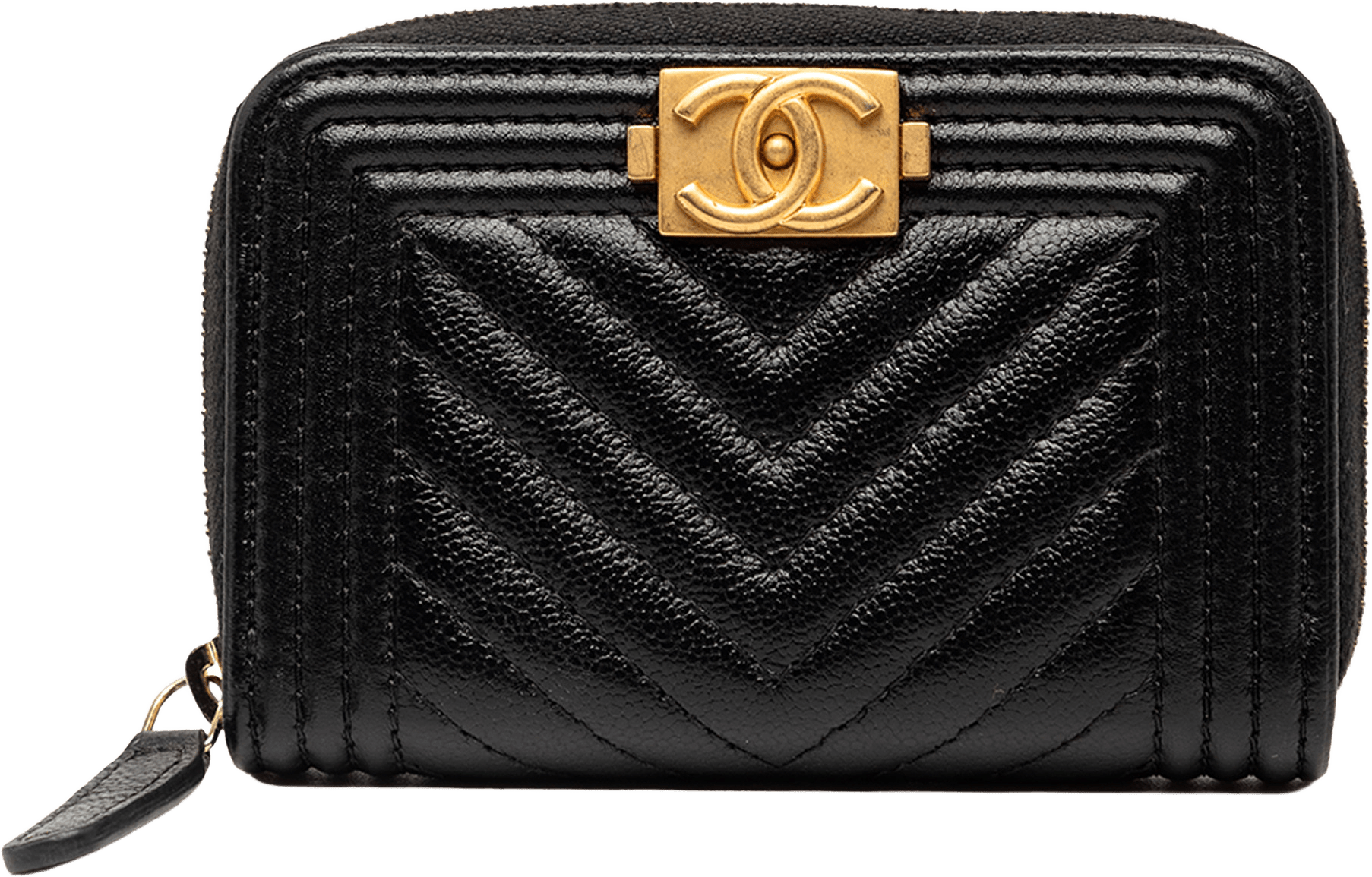 Chanel Chevron Caviar Boy Coin Pouch, från Luxclusif, i färgen black.