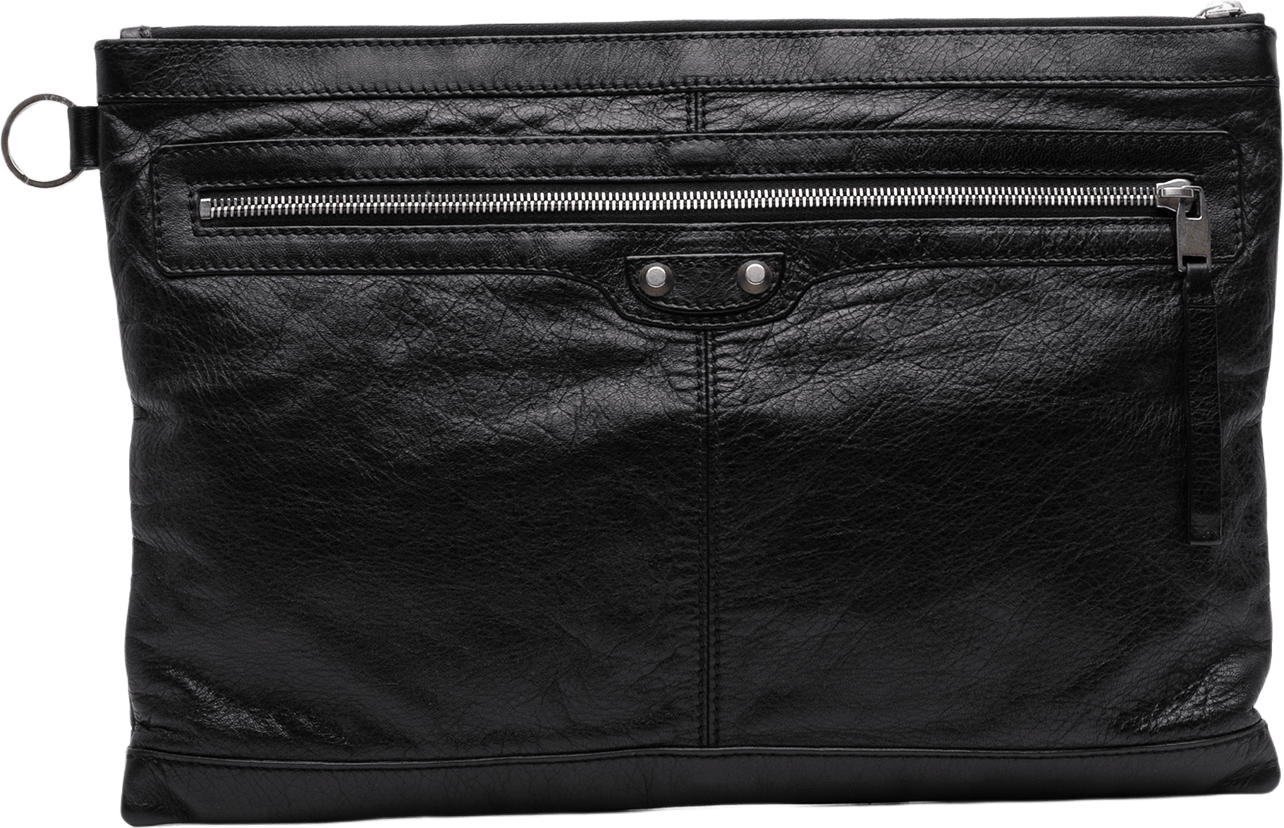 Balenciaga Lambskin Motocross Classic Clip L Clutch, från Luxclusif, i färgen black.