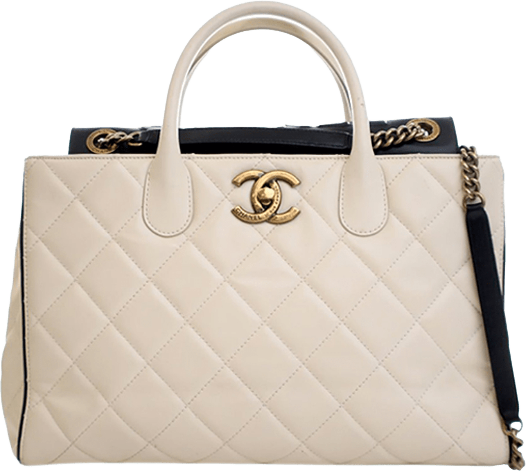Chanel Cc Quilted Calfskin Portobello Tote, från Luxclusif, i färgen ivory.