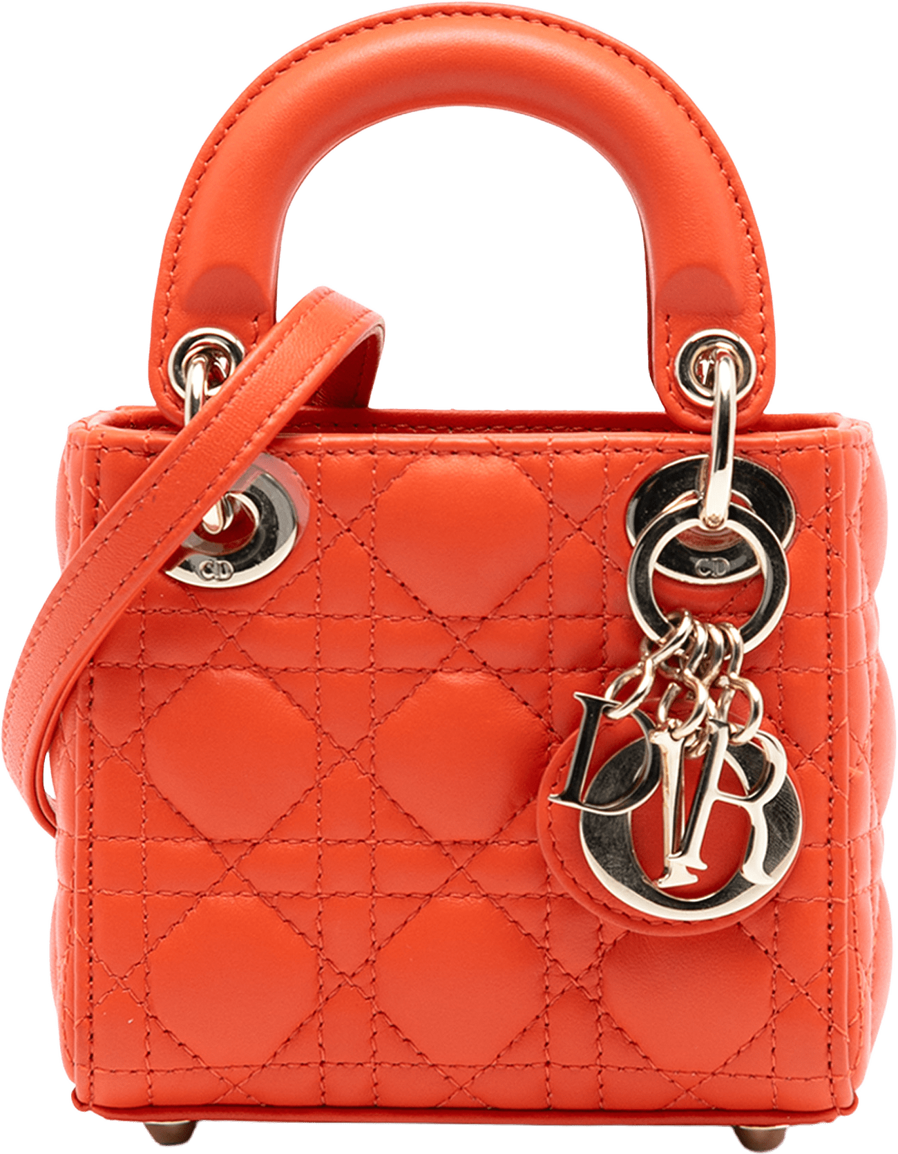 Dior Micro Lambskin Cannage Lady Dior, från Luxclusif, i färgen orange.