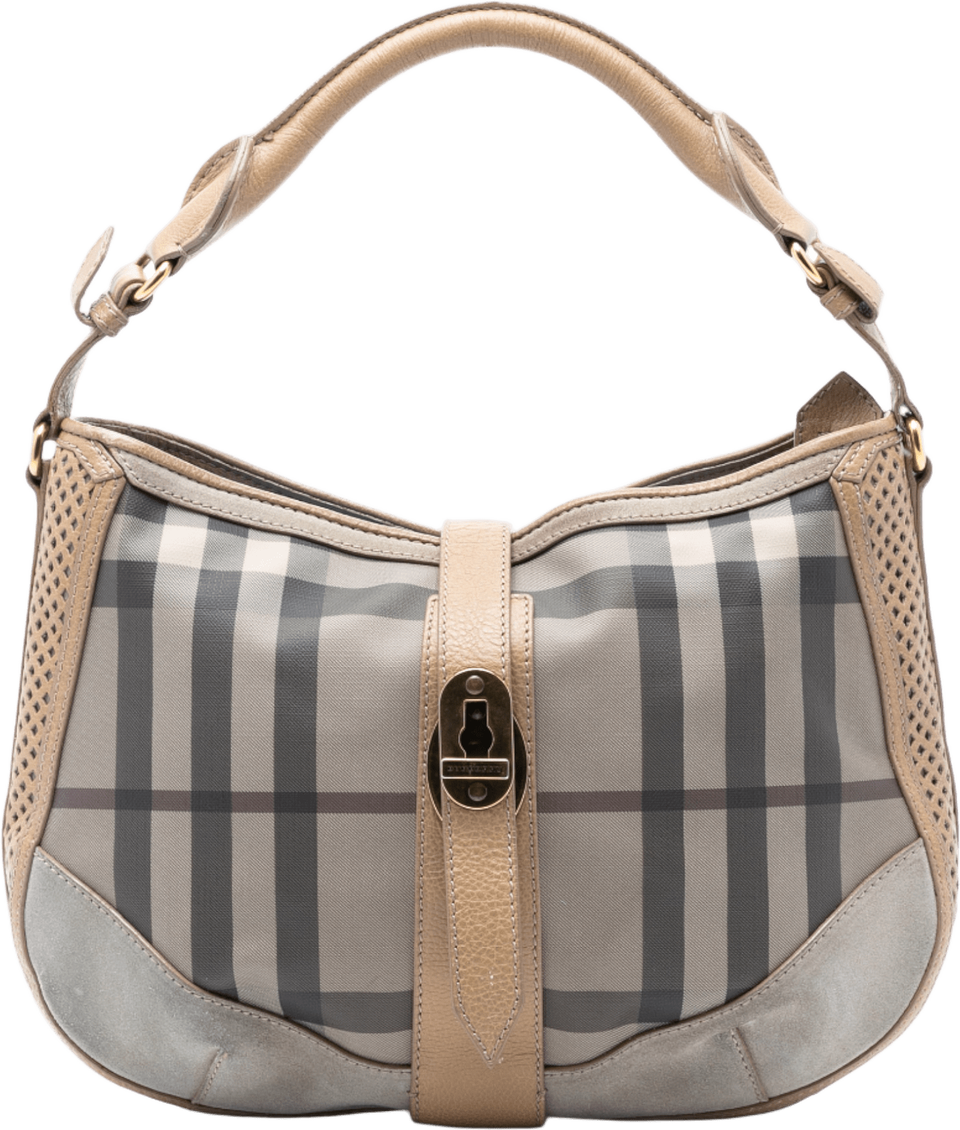 Burberry Smoke Check Coated Canvas Bartow Hobo, från Luxclusif, i färgen gray.