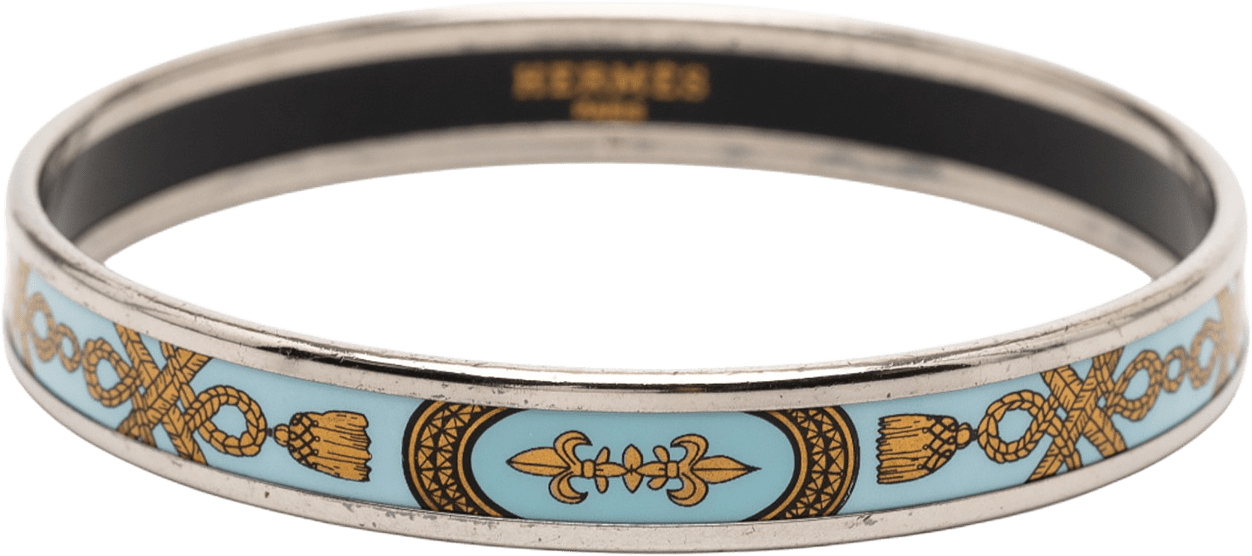 Hermès Narrow Grand Apparat Enamel Bangle 65, från Luxclusif, i färgen light blue.