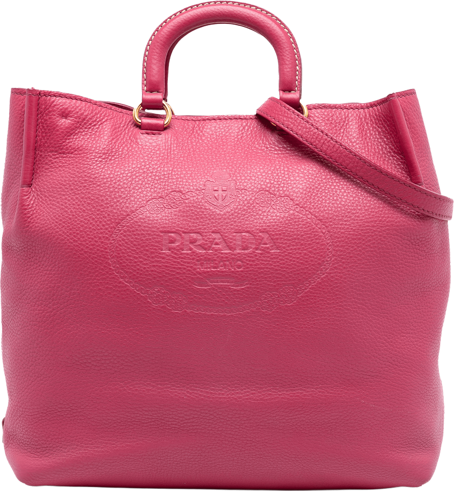 Prada Vitello Daino Embossed Canapa Logo Open Convertible Tote, från Luxclusif, i färgen dark pink.