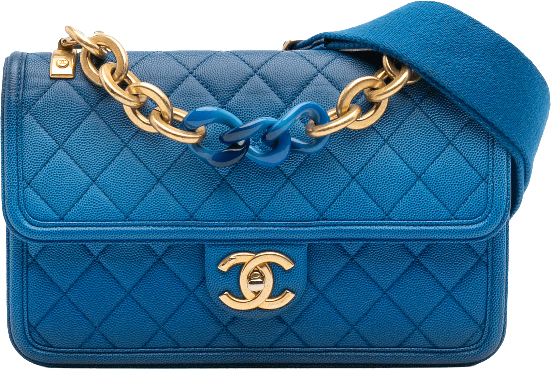 Chanel Medium Quilted Caviar Sunset On The Sea Flap, från Luxclusif, i färgen blue.