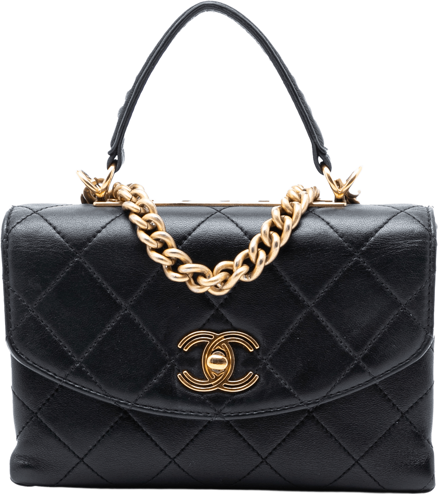 Chanel Small Quilted Lambskin Trendy Spirit Top Handle Bag, från Luxclusif, i färgen black.