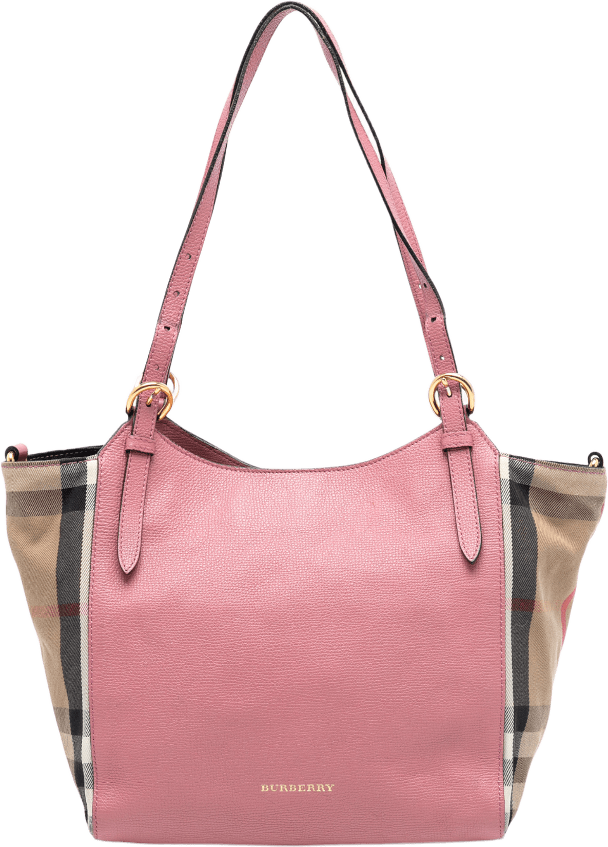 Burberry Small Leather And House Check Canvas Canterbury Tote, från Luxclusif, i färgen pink.