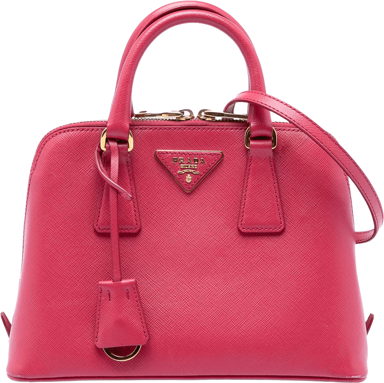 Prada Small Saffiano Lux Promenade Satchel, från Luxclusif, i färgen pink.
