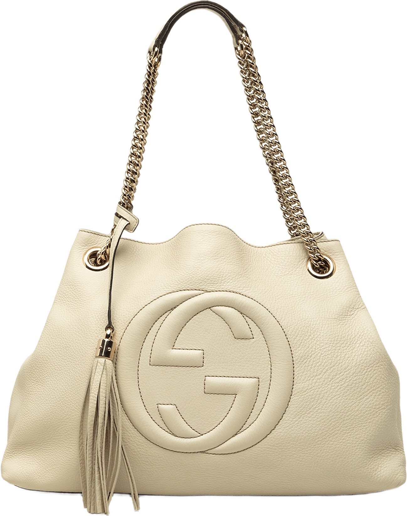 Gucci Medium Calfskin Soho Chain Tote, från Luxclusif, i färgen vit.