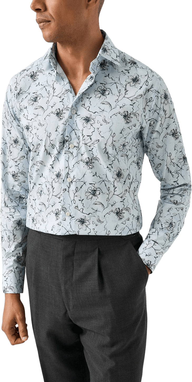 Blommig Skjorta I Signature Twill Contemporary Fit