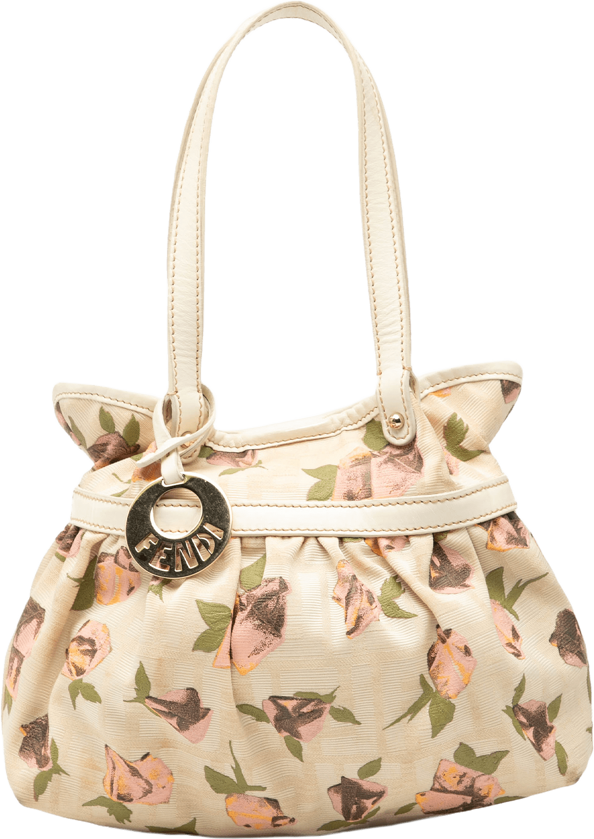 Fendi Mini Zucca Canvas Rose Printed Chef Handbag, från Luxclusif, i färgen beige.
