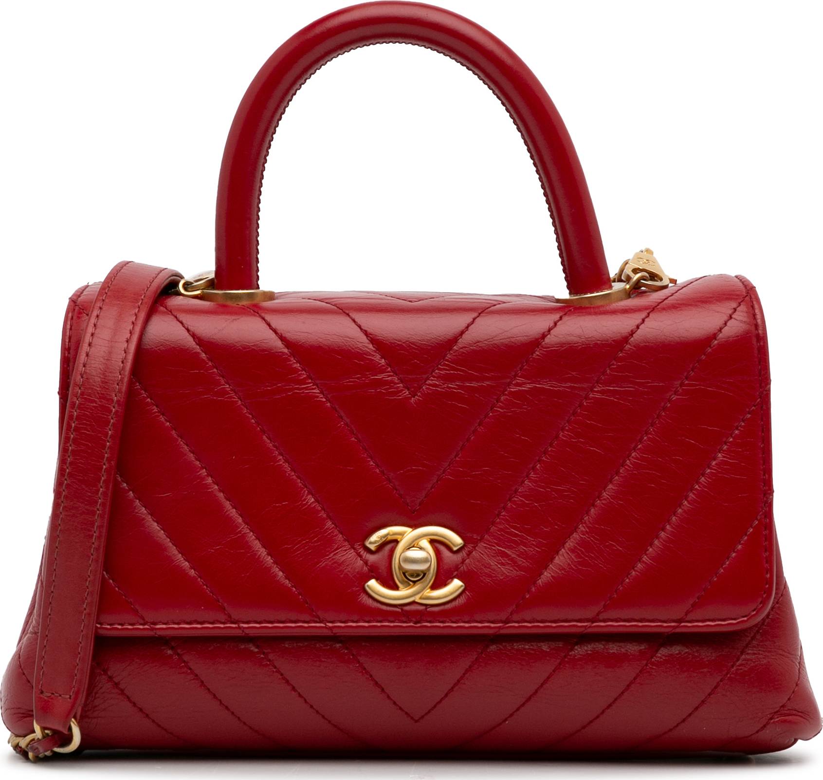 Chanel Small Lambskin Chevron Coco Top Handle Bag