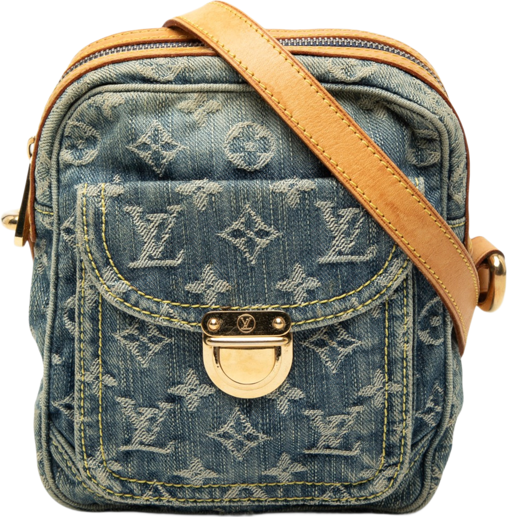 Louis Vuitton Monogram Denim Camera Bag, från Luxclusif, i färgen blå.