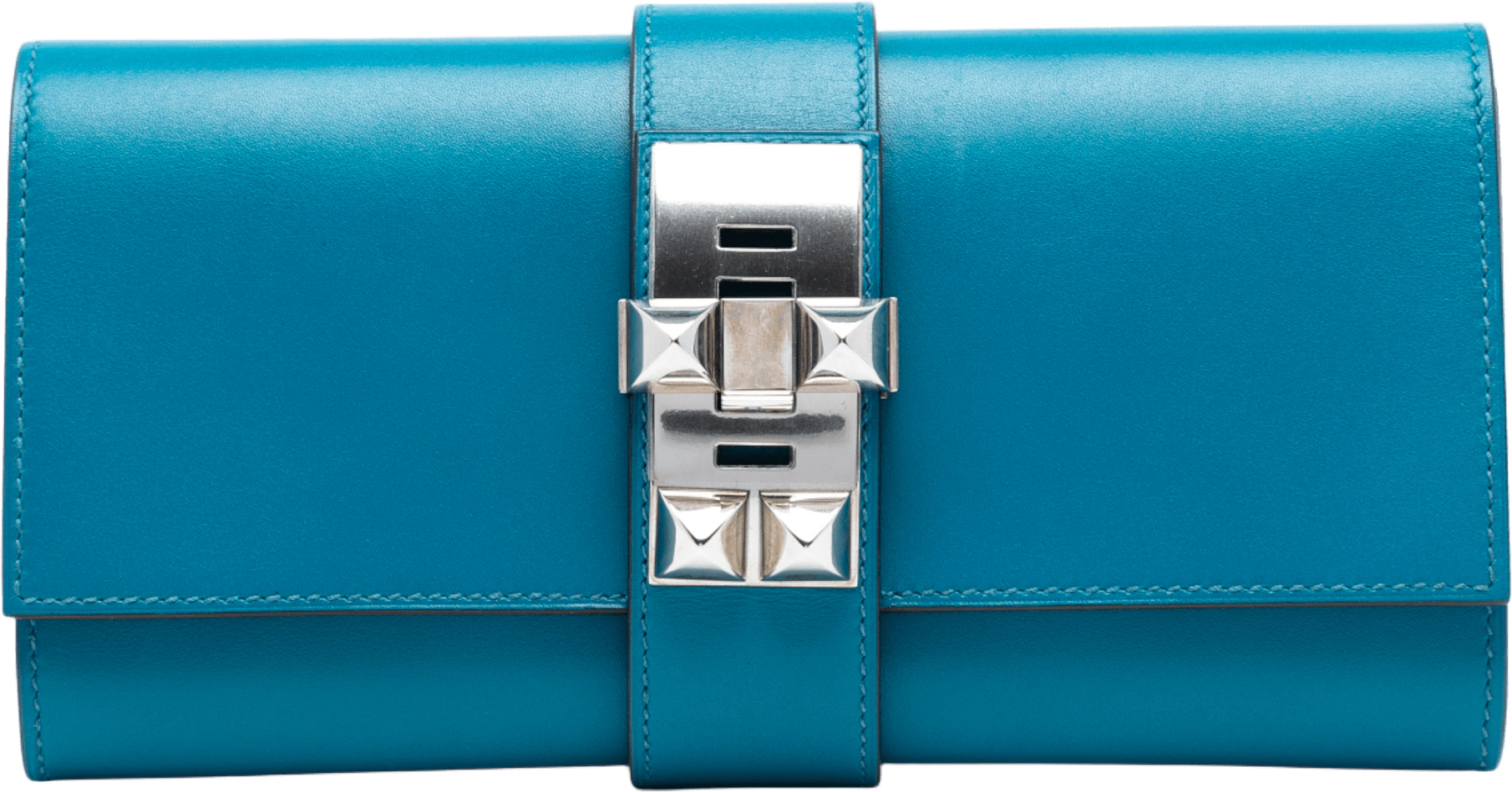 Hermès Tadelakt Medor Clutch 23, från Luxclusif, i färgen turquoise.
