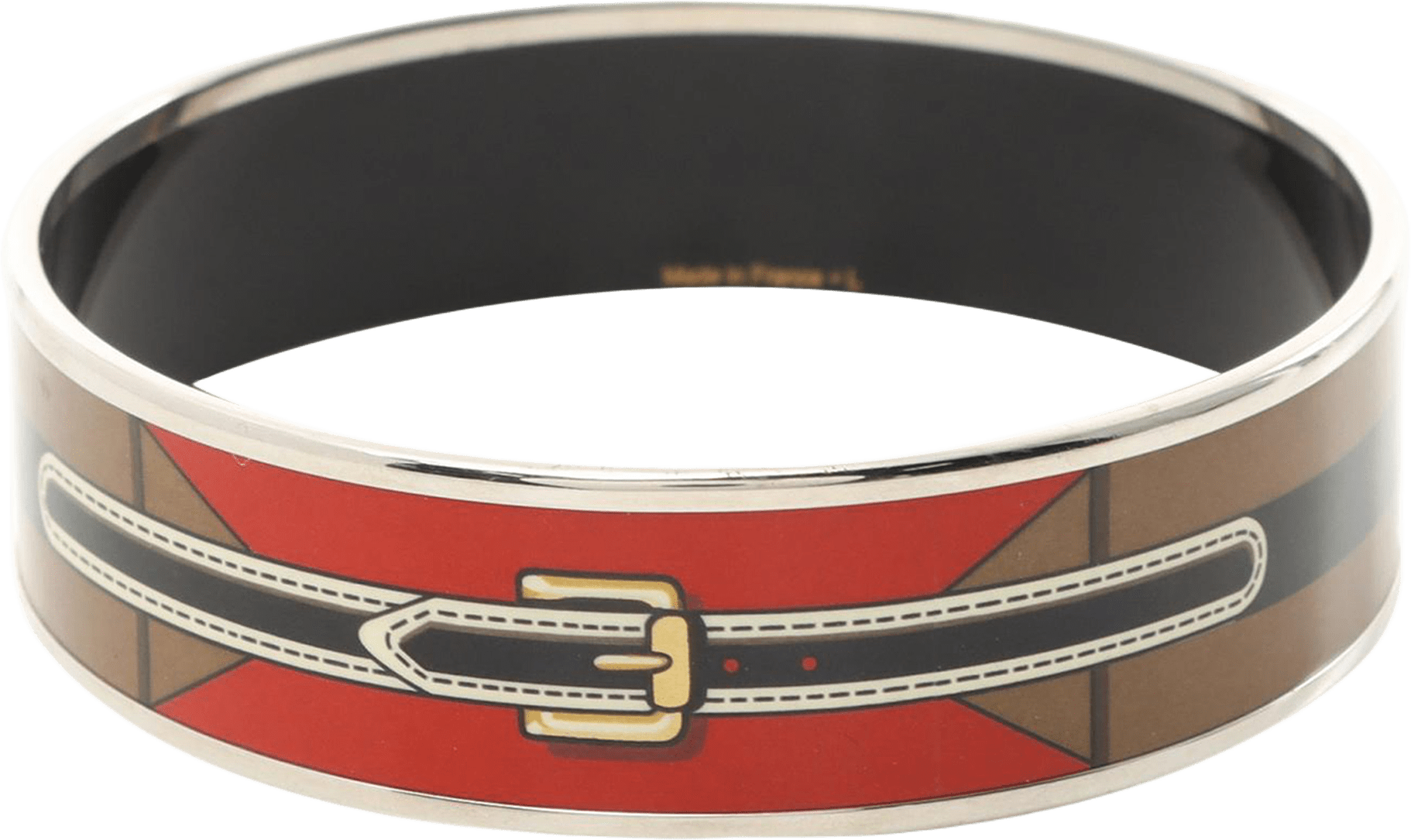Hermès Wide Enamel Belt Motif Bangle Gm, från Luxclusif, i färgen brown.