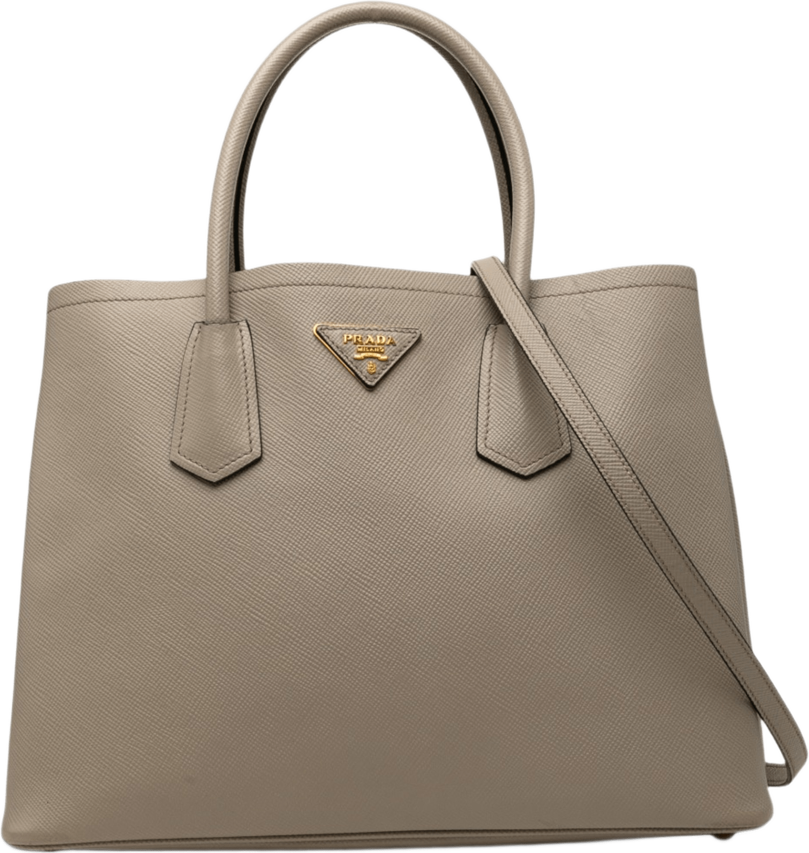 Prada Medium Saffiano Cuir Double Satchel, från Luxclusif, i färgen grå.