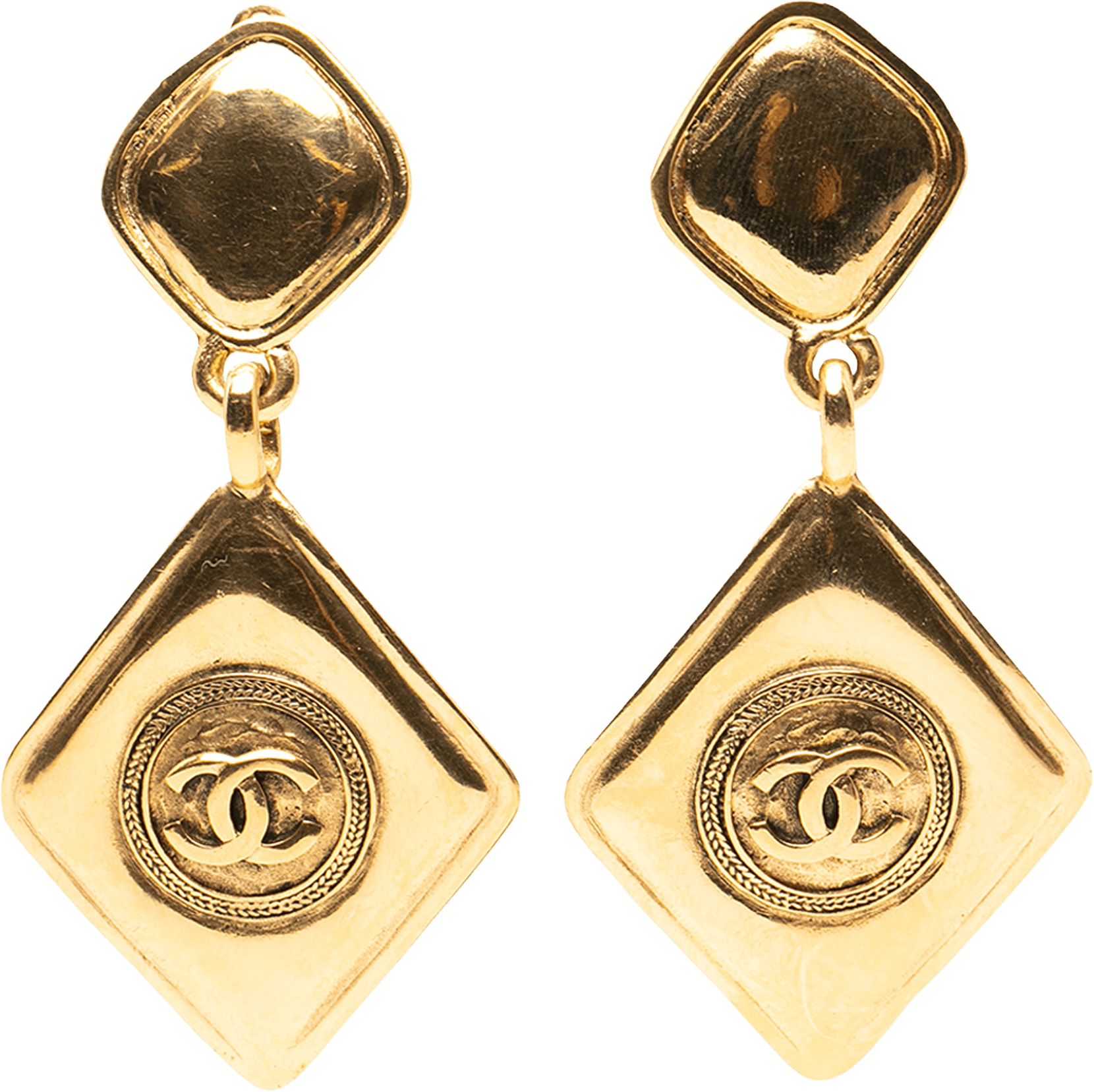 Chanel Cc Gold Plated Diamond Drop Clip On Earrings, från Luxclusif, i färgen gold.