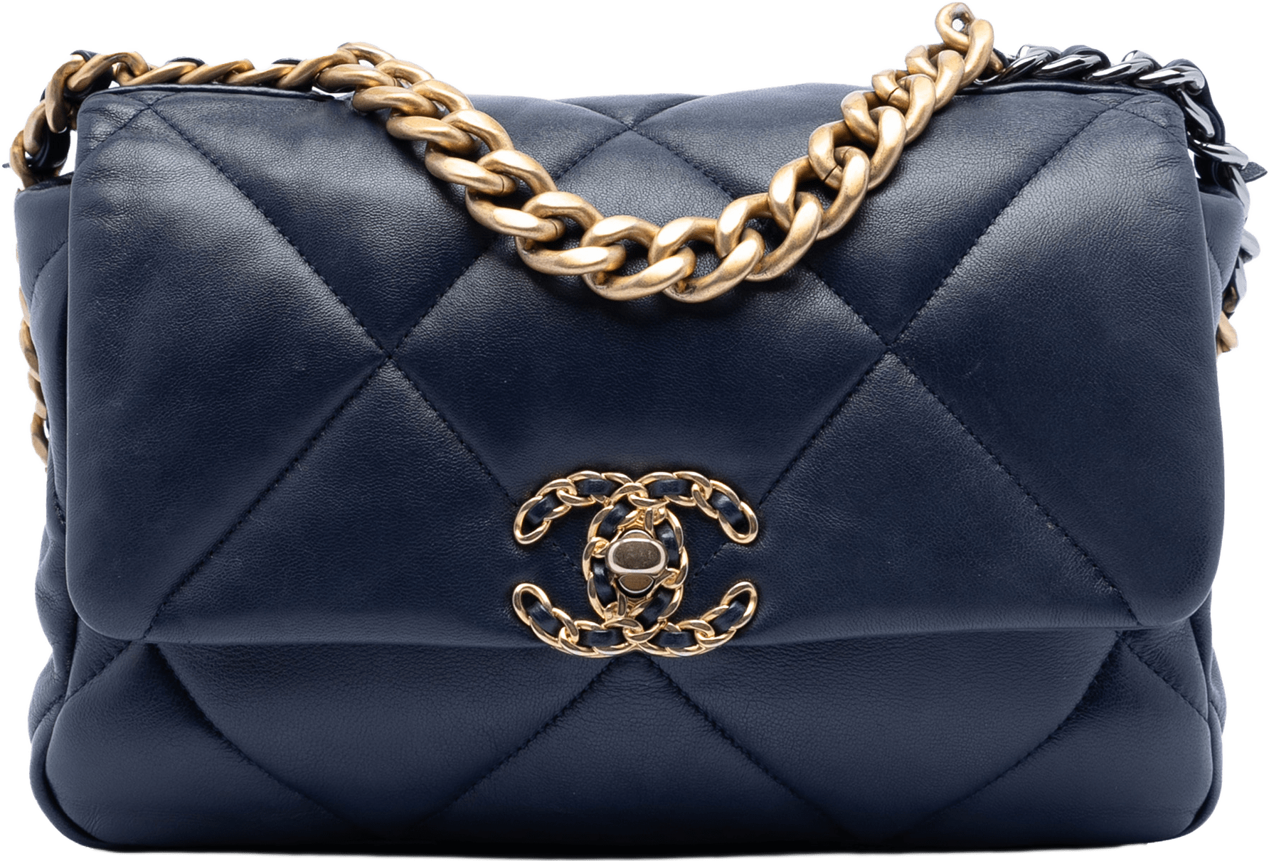 Chanel Medium Lambskin 19 Flap, från Luxclusif, i färgen dark blue.
