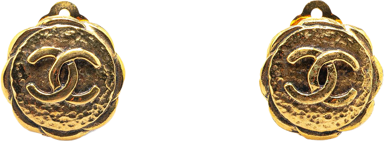 Chanel Gold Plated Cc Round Clip On Earrings