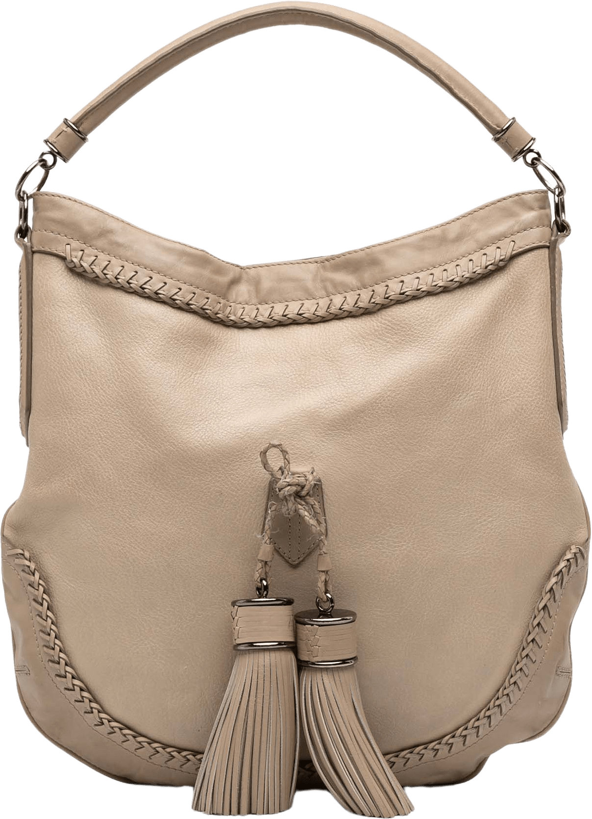 Burberry Leather Tassel Hobo Bag, från Luxclusif, i färgen beige.