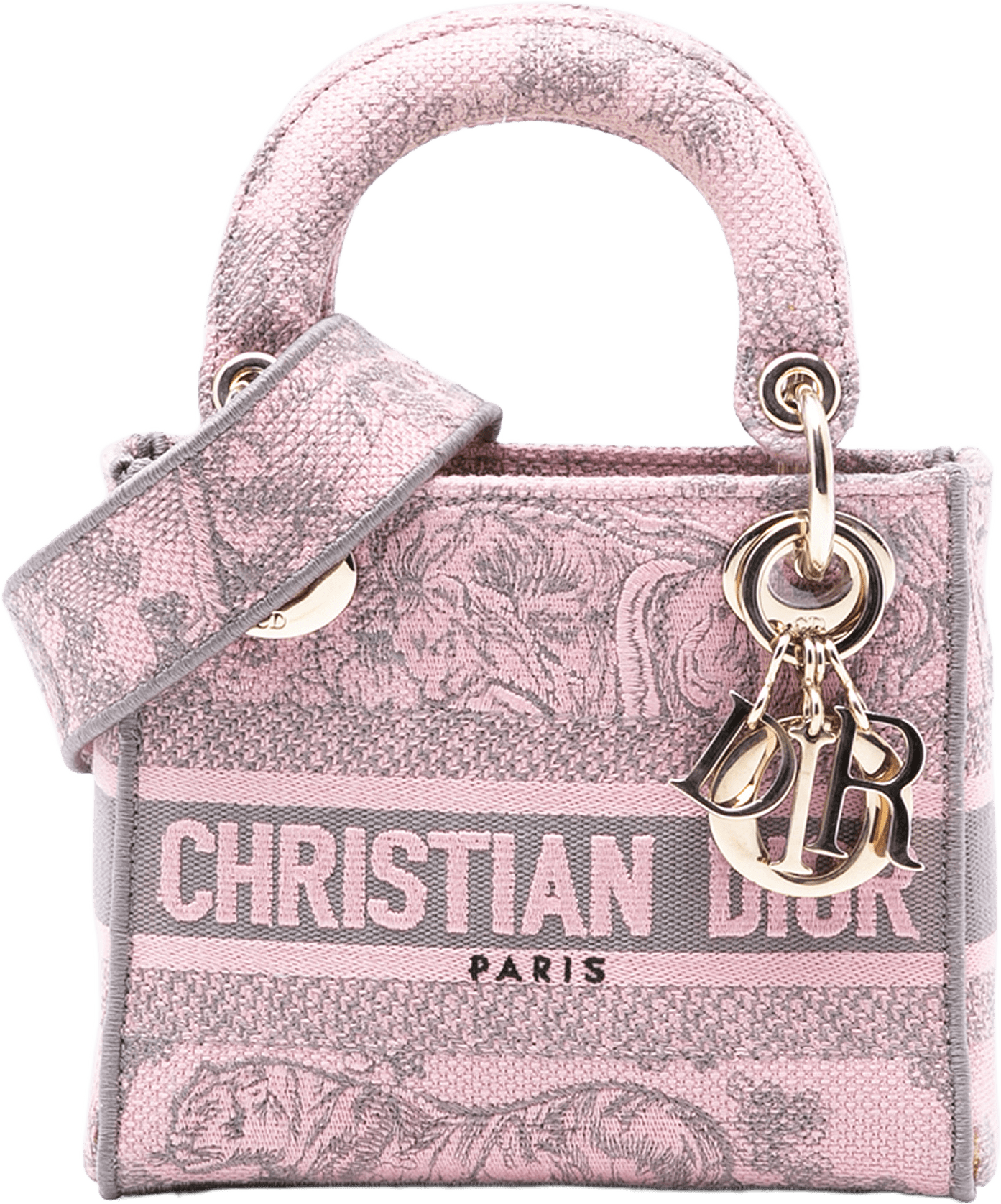 Dior Mini Embroidered Canvas Toile De Jouy Lady D Lite, från Luxclusif, i färgen pink.