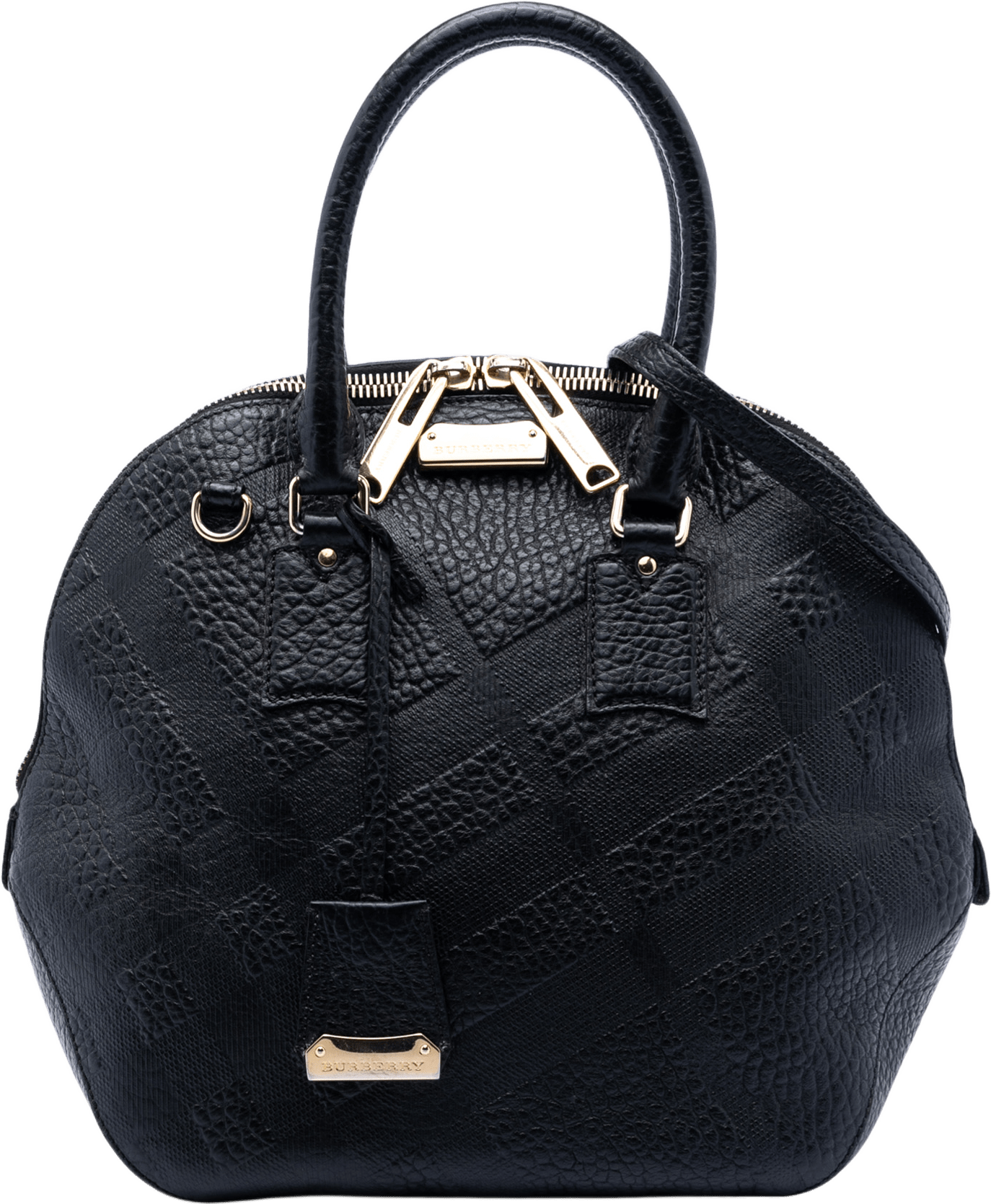 Burberry Large Heritage Grain Check Embossed Orchard Bowling Bag, från Luxclusif, i färgen black.
