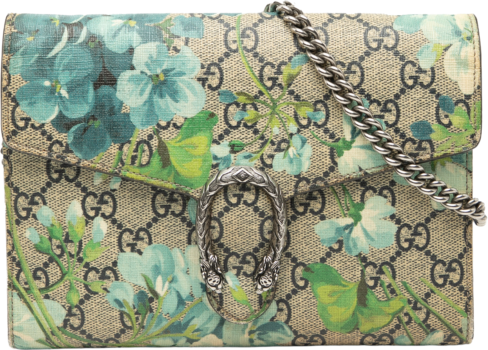 Gucci Gg Supreme Blooms Dionysus Wallet On Chain, från Luxclusif, i färgen beige.