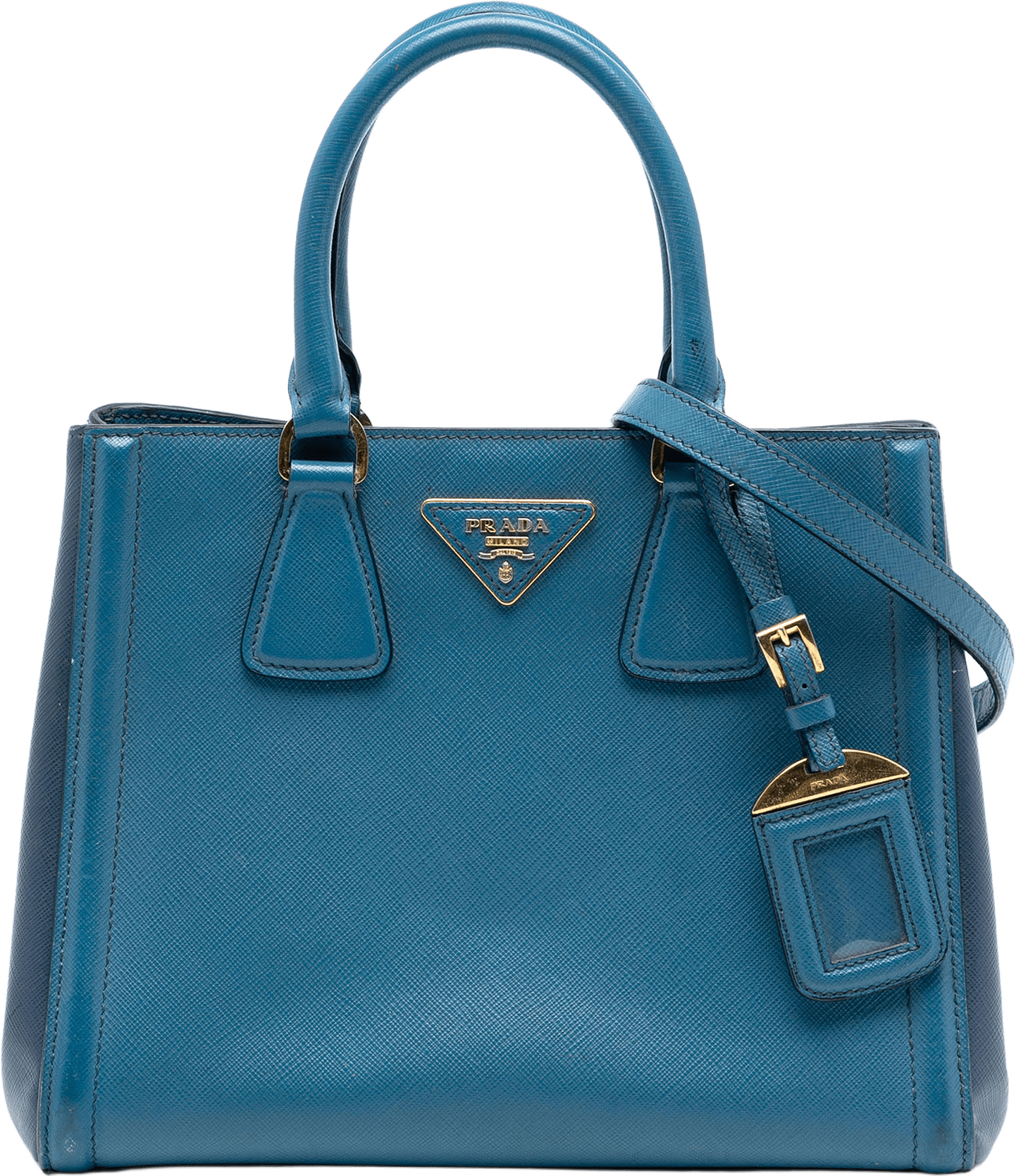 Prada Small Bicolor Saffiano Lux Galleria Satchel, från Luxclusif, i färgen blue.